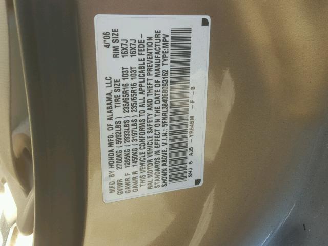 5FNRL38406B093152 - 2006 HONDA ODYSSEY EX BEIGE photo 10