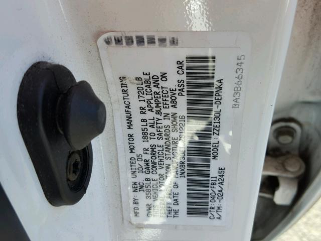 1NXBR30E16Z612216 - 2006 TOYOTA COROLLA CE WHITE photo 10