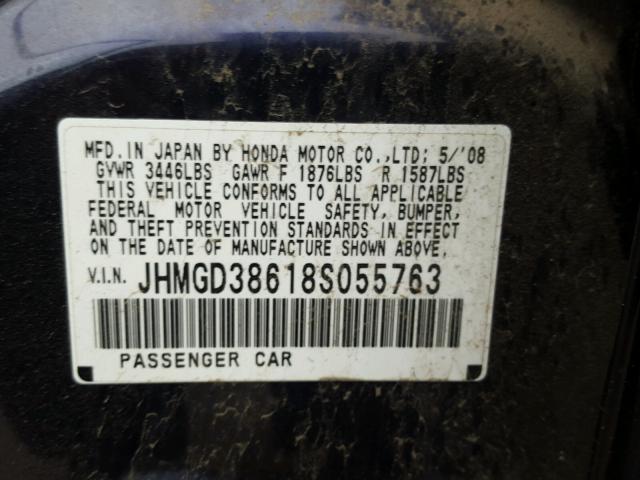 JHMGD38618S055763 - 2008 HONDA FIT SPORT PURPLE photo 10