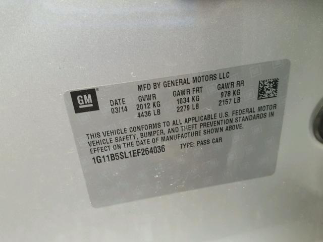 1G11B5SL1EF264036 - 2014 CHEVROLET MALIBU LS 银色 照片 10