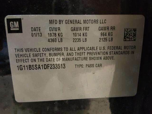 1G11B5SA1DF233513 - 2013 CHEVROLET MALIBU LS 黑色 照片 10
