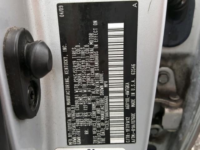 4T3ZE11A69U006660 - 2009 TOYOTA VENZA BASE SILVER photo 10