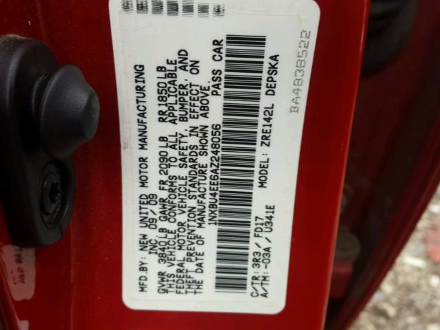 1NXBU4EE6AZ248056 - 2010 TOYOTA COROLLA BA RED photo 10