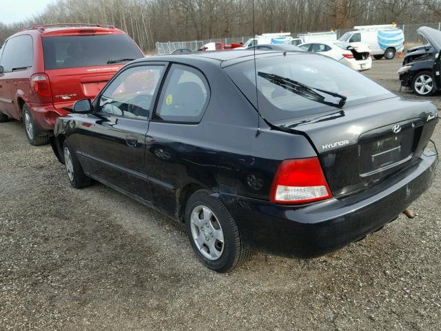 KMHCG35C12U177516 - 2002 HYUNDAI ACCENT GS BLACK photo 3