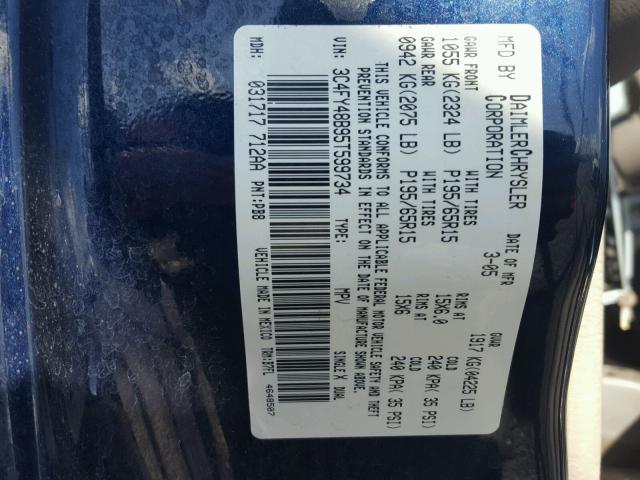 3C4FY48B95T599734 - 2005 CHRYSLER PT CRUISER BLUE photo 10