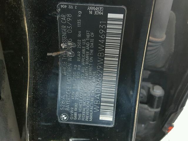 WBADD6329WBW46931 - 1998 BMW 528 I AUTO BLACK photo 10