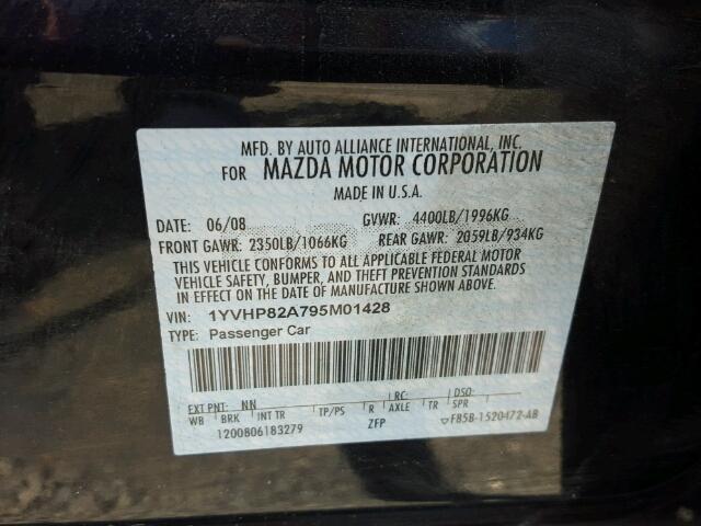 1YVHP82A795M01428 - 2009 MAZDA 6 I BLACK photo 10