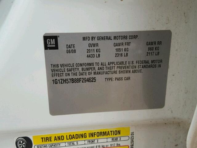 1G1ZH57B88F294625 - 2008 CHEVROLET MALIBU 1LT 白色 照片 10