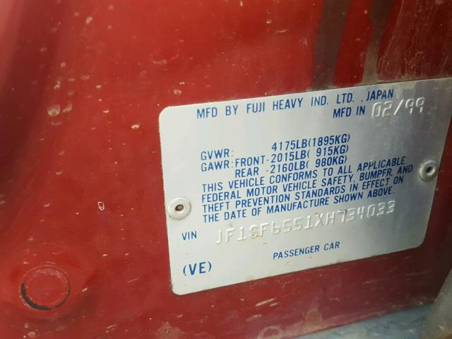 JF1SF6551XH734033 - 1999 SUBARU FORESTER S Tünd qırmızı foto 10