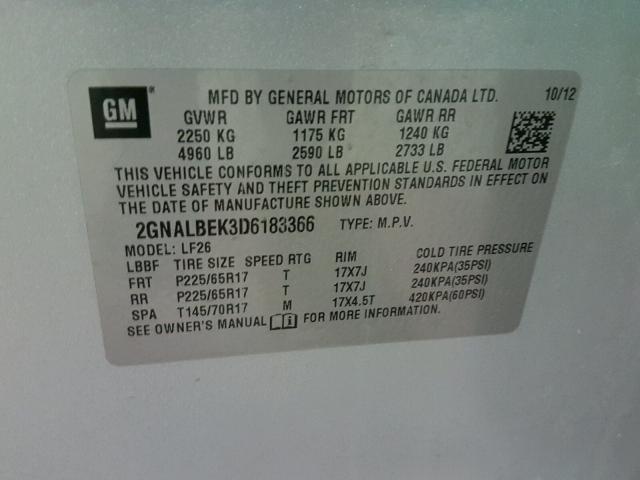 2GNALBEK3D6183366 - 2013 CHEVROLET EQUINOX LS SILVER photo 10