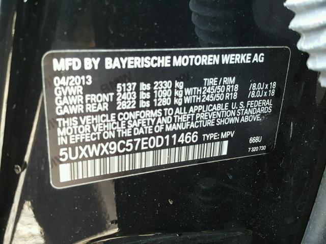 5UXWX9C57E0D11466 - 2014 BMW X3 XDRIVE2 BLACK photo 10