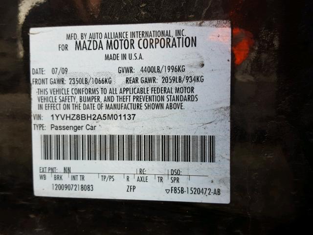 1YVHZ8BH2A5M01137 - 2010 MAZDA 6 I GRAY photo 10