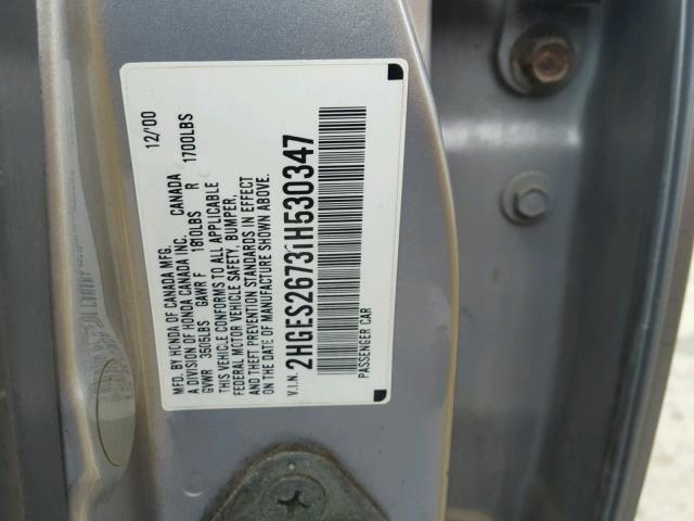 2HGES26731H530347 - 2001 HONDA CIVIC EX ვერცხლისფერი ფოტო 10