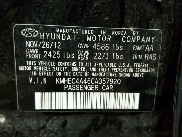 KMHEC4A46CA057920 - 2012 HYUNDAI SONATA HYB BLACK photo 10