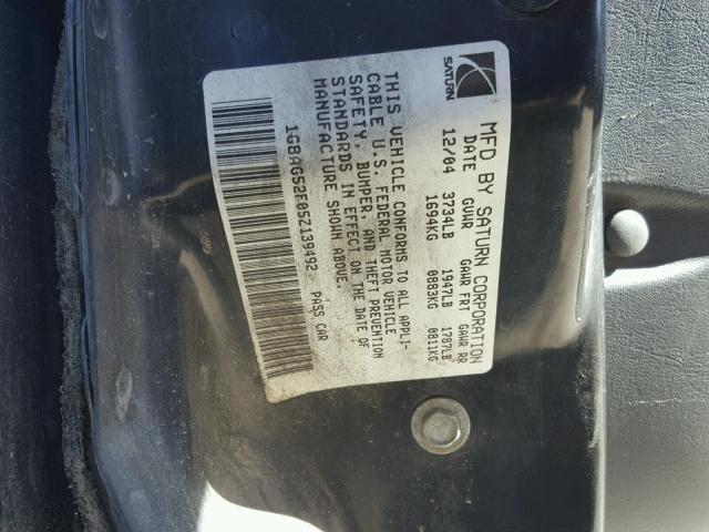 1G8AG52F05Z139492 - 2005 SATURN ION LEVEL SILVER photo 10