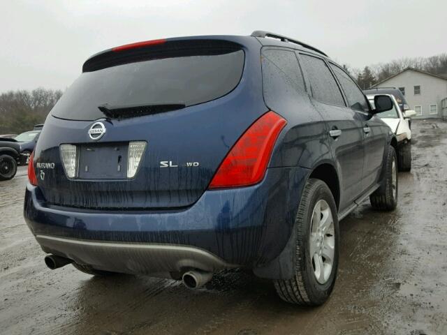 JN8AZ08W54W330968 - 2004 NISSAN MURANO SL BLUE photo 4