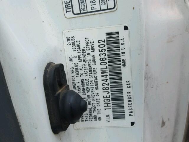 1HGEJ8244WL063502 - 1998 HONDA CIVIC EX თეთრი ფოტო 10