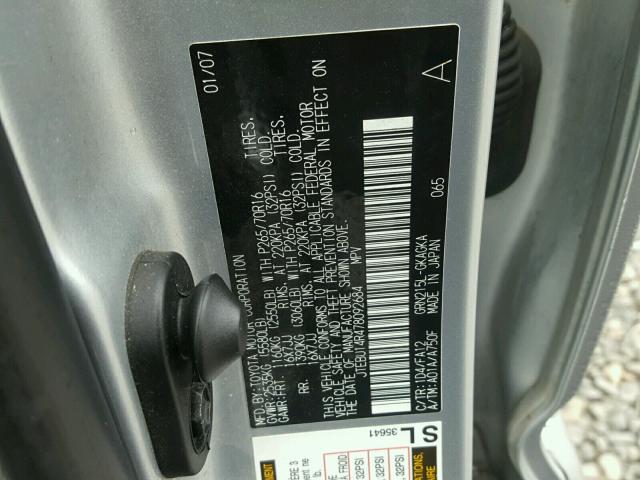 JTEBU14R478092684 - 2007 TOYOTA 4RUNNER SR SILVER photo 10