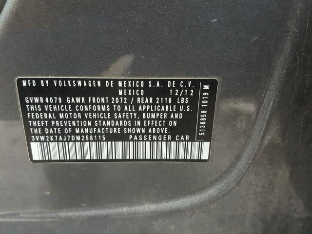3VW2K7AJ7DM258115 - 2013 VOLKSWAGEN JETTA BASE Մոխրագույն լուսանկար 10
