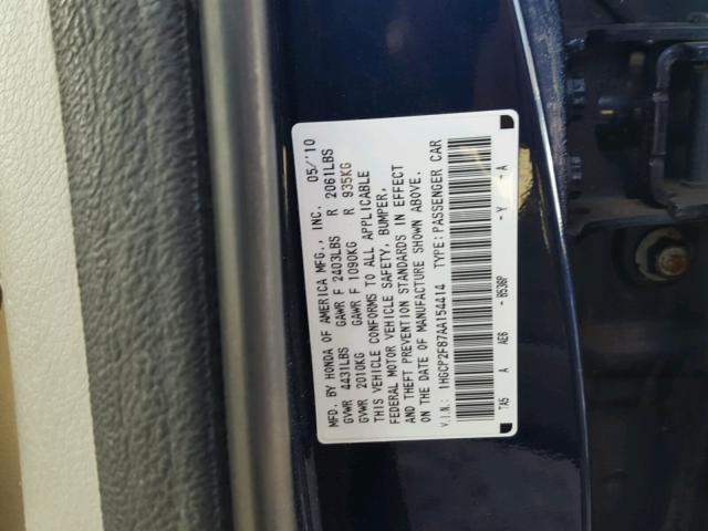 1HGCP2F87AA154414 - 2010 HONDA ACCORD EXL BLUE photo 10