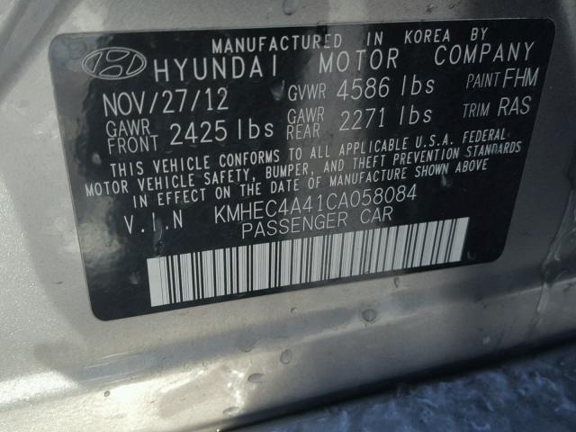 KMHEC4A41CA058084 - 2012 HYUNDAI SONATA HYB SILVER photo 10