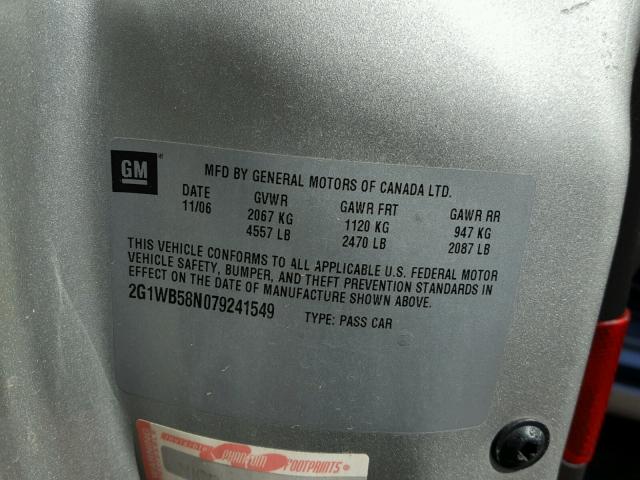 2G1WB58N079241549 - 2007 CHEVROLET IMPALA LS SILVER photo 10