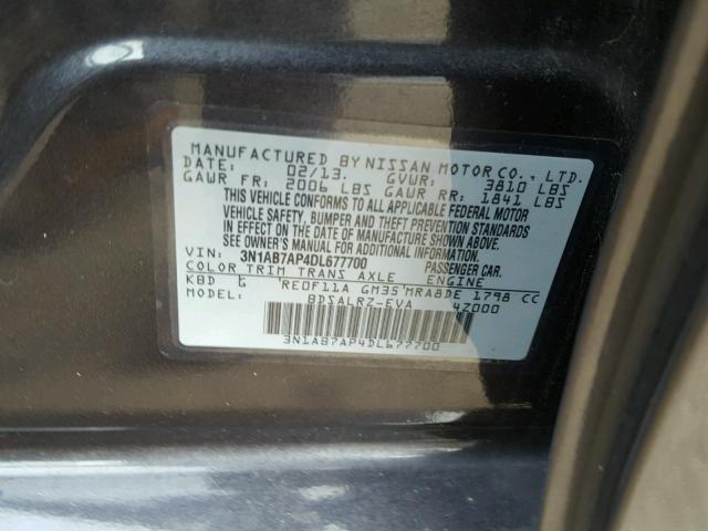 3N1AB7AP4DL677700 - 2013 NISSAN SENTRA S GRAY photo 10