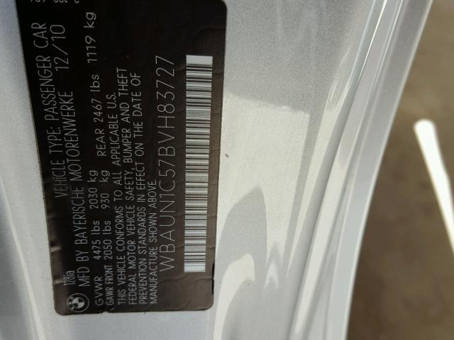 WBAUN1C57BVH83727 - 2011 BMW 128 I SILVER photo 10