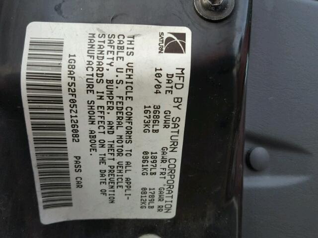 1G8AF52F05Z126082 - 2005 SATURN ION LEVEL RED photo 10