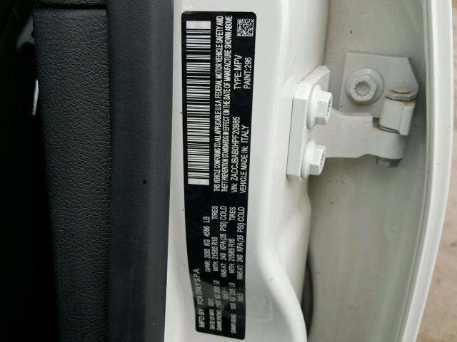 ZACCJBAB0HPF20985 - 2017 JEEP RENEGADE S თეთრი ფოტო 10