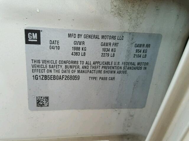 1G1ZB5EB0AF268059 - 2010 CHEVROLET MALIBU LS Bej foto 10