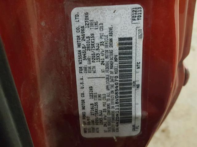 4N2DN1118VD854070 - 1997 NISSAN QUEST XE RED photo 10