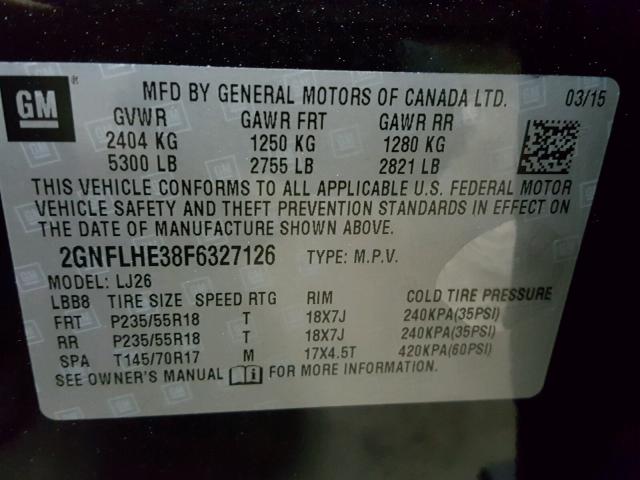 2GNFLHE38F6327126 - 2015 CHEVROLET EQUINOX LT BLACK photo 10