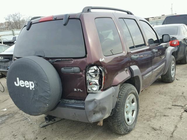 1J4GL48K84W202374 - 2004 JEEP LIBERTY SP BURGUNDY photo 4