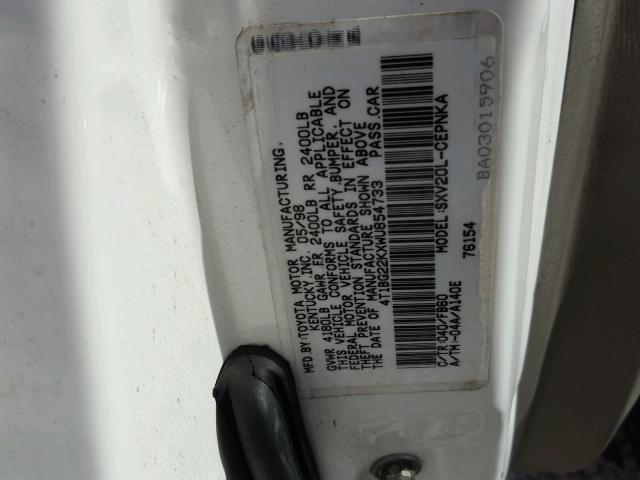 4T1BG22KXWU854733 - 1998 TOYOTA CAMRY CE WHITE photo 10