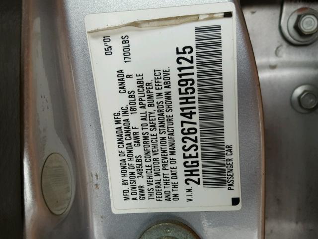 2HGES26741H591125 - 2001 HONDA CIVIC EX SILVER photo 10