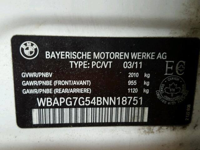 WBAPG7G54BNN18751 - 2011 BMW 323 I WHITE photo 10