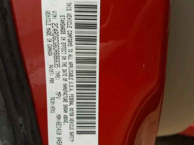 2C4RDGCG6DR686635 - 2013 DODGE GRAND CARA RED photo 10