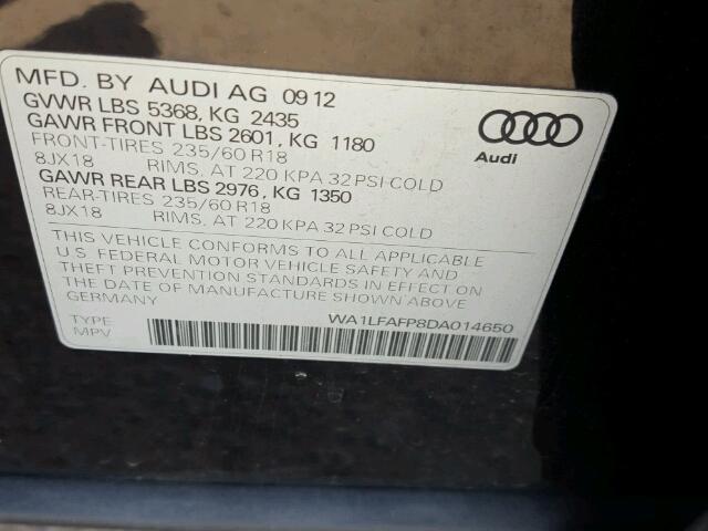 WA1LFAFP8DA014650 - 2013 AUDI Q5 PREMIUM BLACK photo 10