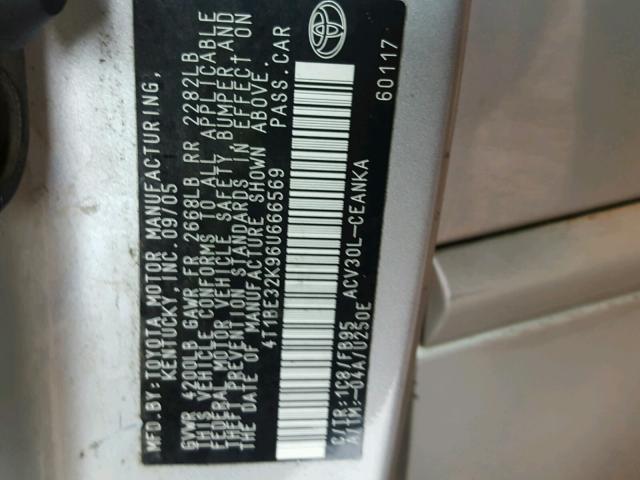 4T1BE32K96U666569 - 2006 TOYOTA CAMRY LE SILVER photo 10