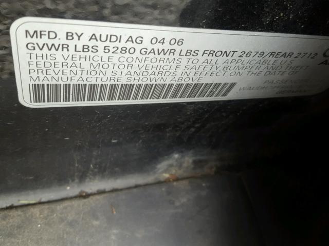 WAUDH74F86N180998 - 2006 AUDI A6 3.2 QUA BLACK photo 10