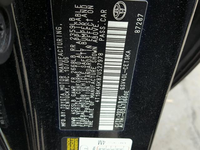 4T1BK46K87U527978 - 2007 TOYOTA CAMRY NEW BLACK photo 10