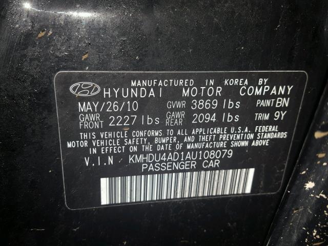 KMHDU4AD1AU108079 - 2010 HYUNDAI ELANTRA BL BLACK photo 10