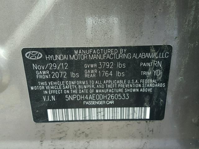 5NPDH4AE0DH260533 - 2013 HYUNDAI ELANTRA GL GOLD photo 10