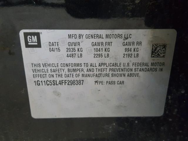 1G11C5SL4FF298387 - 2015 CHEVROLET MALIBU 1LT 黑色 照片 10