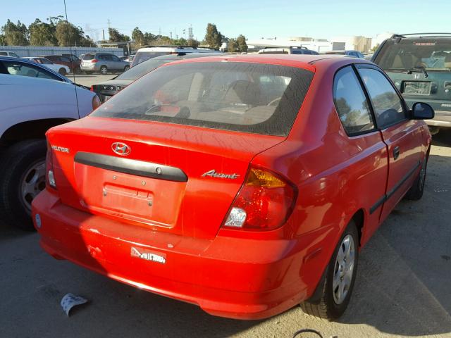 KMHCF35C14U310930 - 2004 HYUNDAI ACCENT L RED photo 4