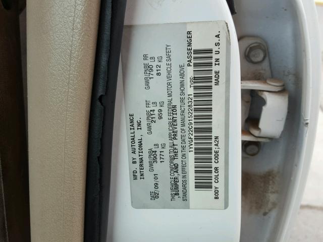 1YVGF22C915228321 - 2001 MAZDA 626 ES WHITE photo 10