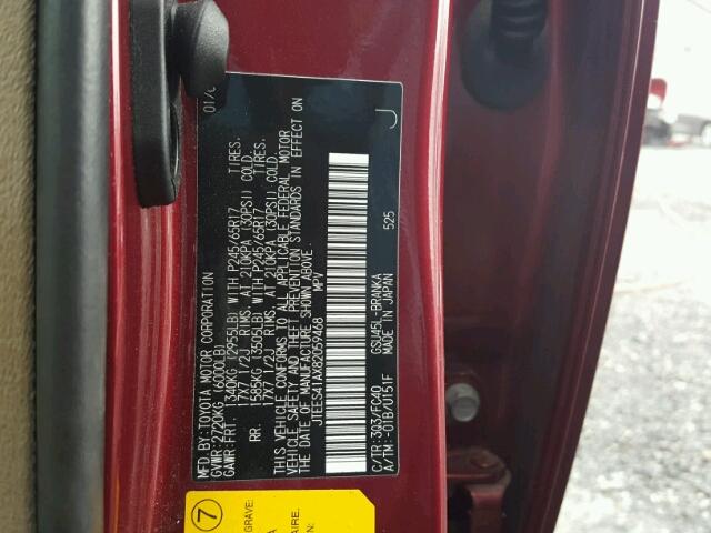 JTEES41AX82059468 - 2008 TOYOTA HIGHLANDER RED photo 10