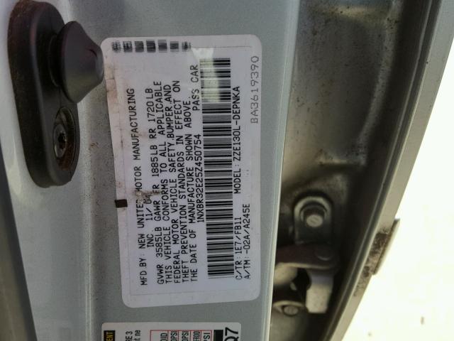 1NXBR32E25Z450754 - 2005 TOYOTA COROLLA SILVER photo 10