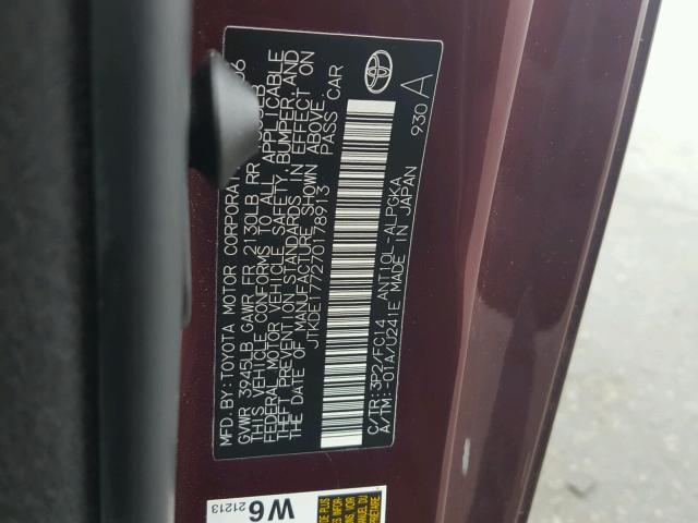 JTKDE177270178913 - 2007 SCION TC BURGUNDY photo 10